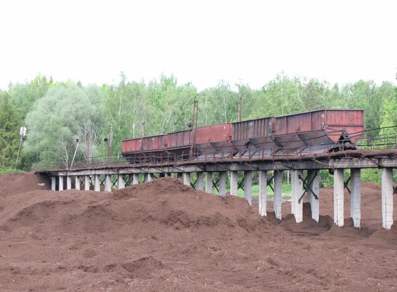 Эстакада для разгрузки полувагонов. ОАО Торфопредприятие Нестеровское. Эстакада для выгрузки полувагонов. Эстакада для выгрузки угля.