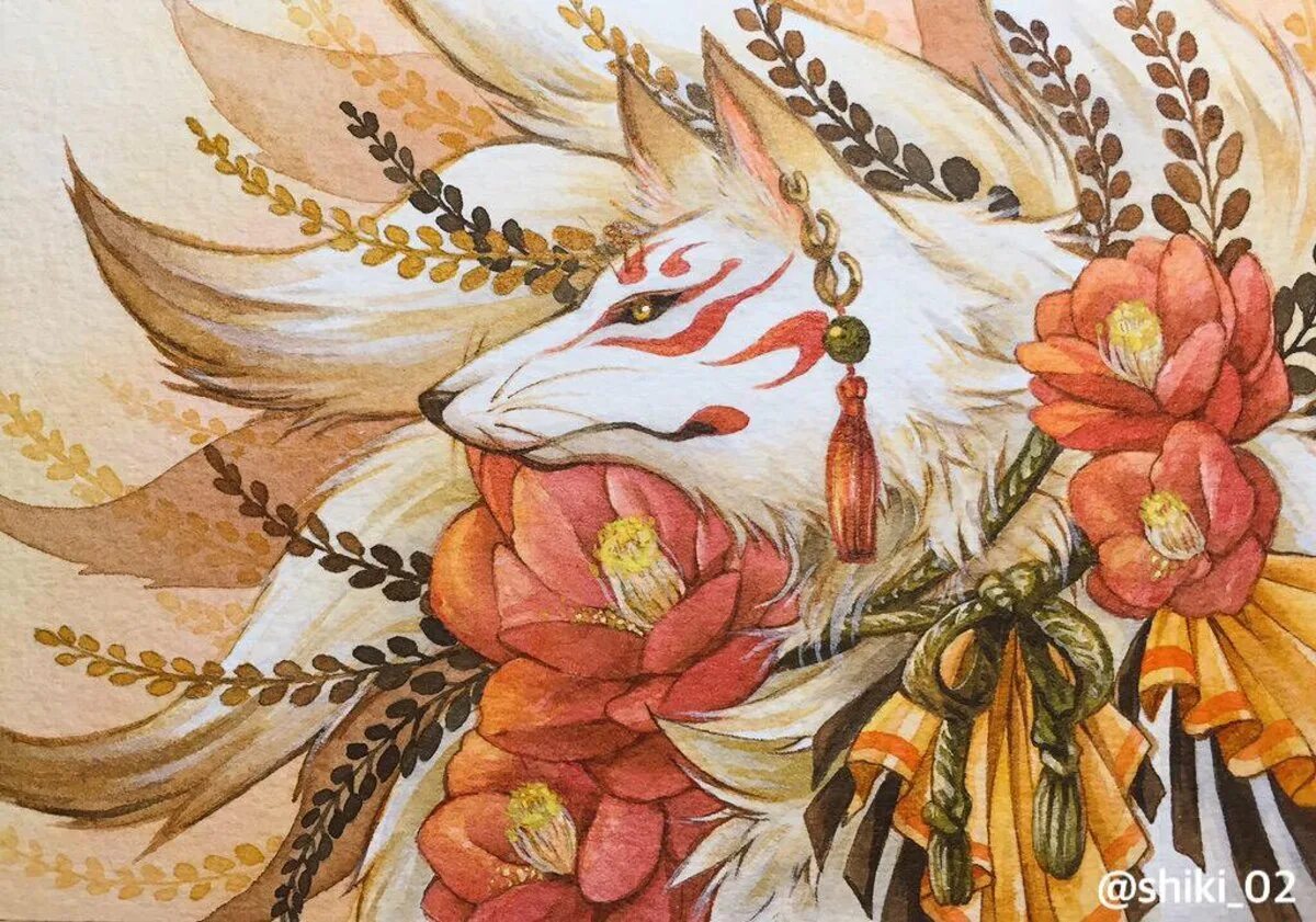 Девятихвостый лис корея. Лиса япония кицунэ. китайская мифология лиса кицунэ. кицунэ фокс арт. девятихвостый лис кумихо.