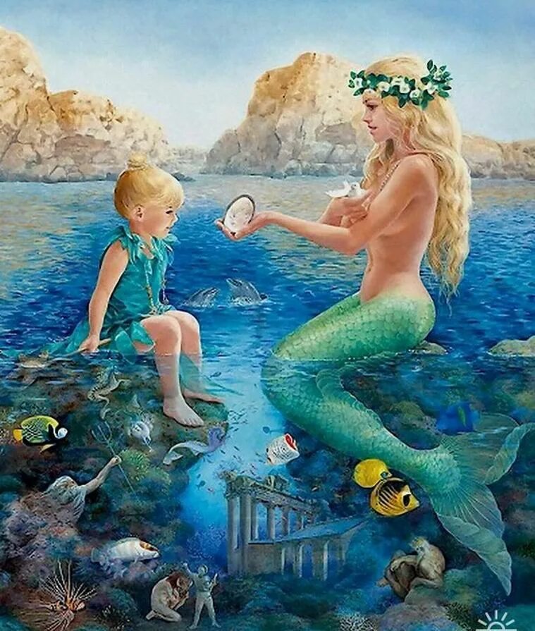 Два мальчика русалки. Линн Лупетти картины. Сказочный мир Lynn Lupetti. Русалка для детей. Сказочное море.