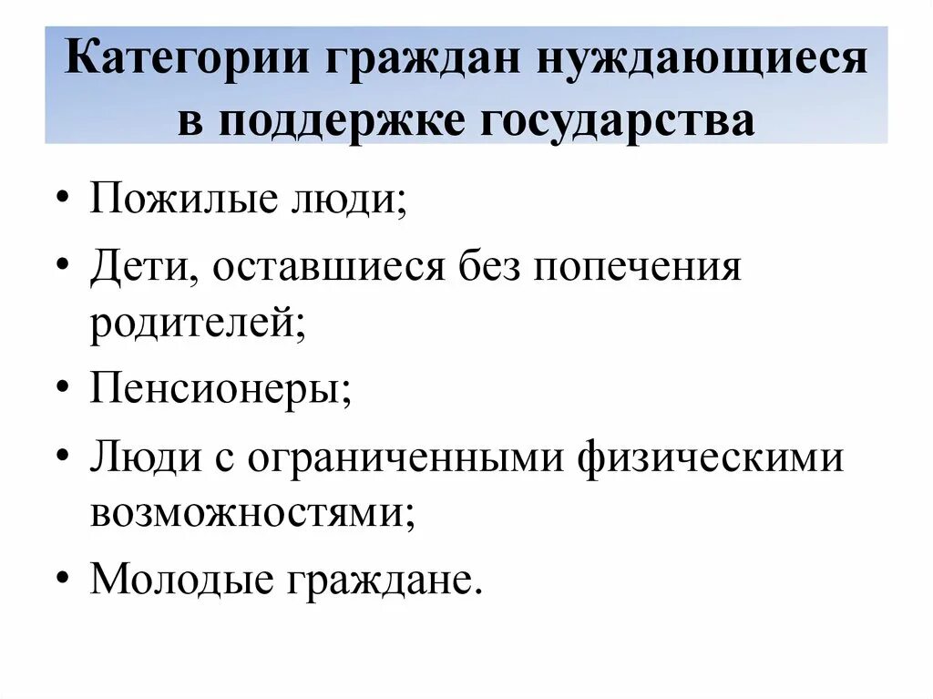 Категории граждан нуждающиеся в помощи