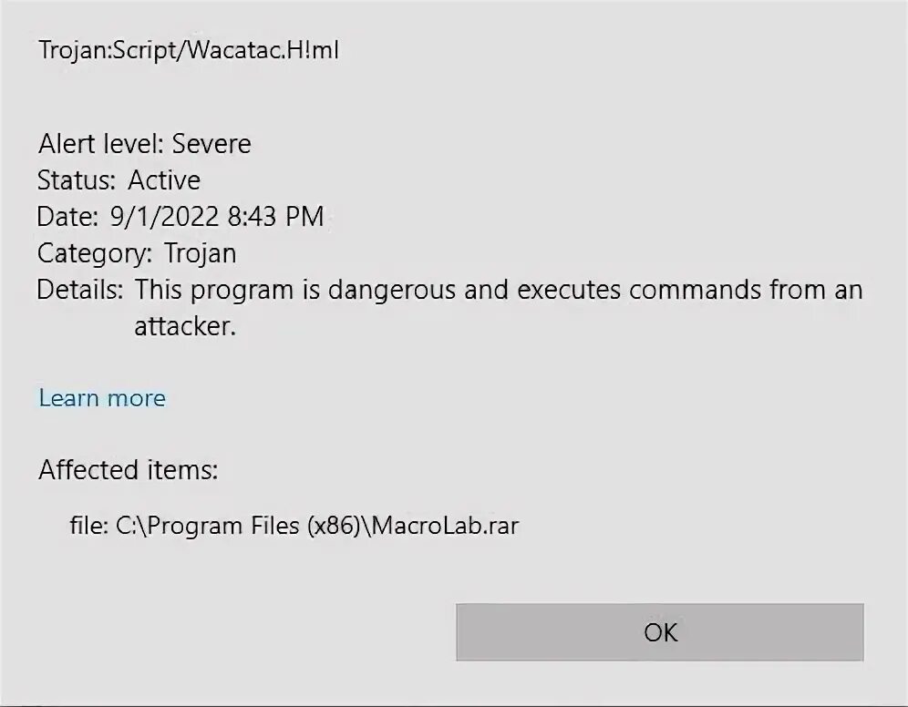 Trojan win32 save a. Trojan:script/wacatac.b!ml.