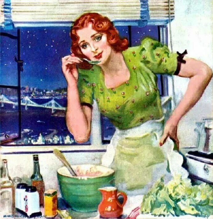 Тетя пошла. Женщина на кухне. Женщина на кухне живопись. Картина Хозяюшка. Кухня иллюстрация.