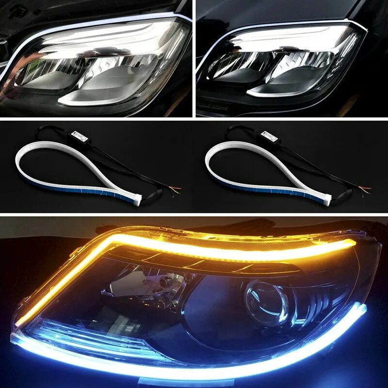 Ходовые огни лента лед DRL компл 2шт. Фары tube Light DRL. Дневные ходовые огни led daytime Running Light 45 см. DRL turn Light дневные ходовые.