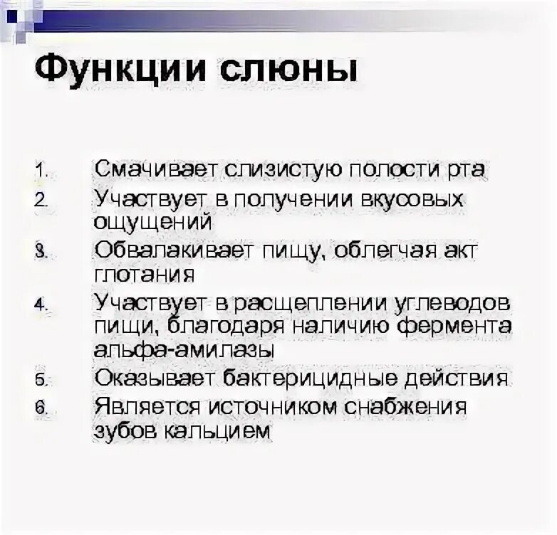 4 функции слюны