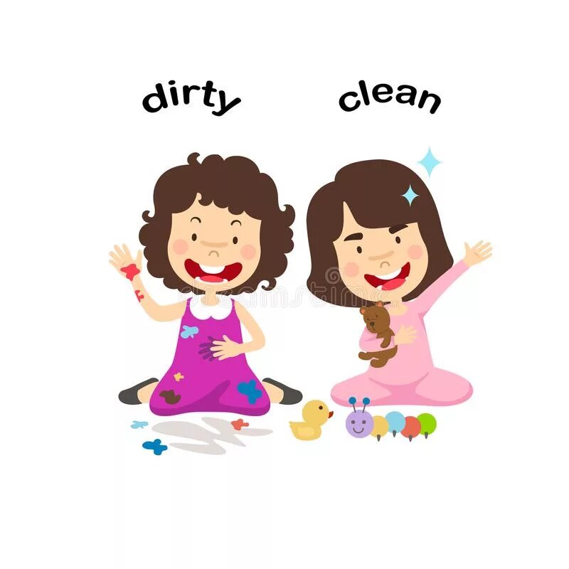 Opposite clean. Clean Dirty. Чистый и грязный Clipart. Грязно чисто картинки. Грязная и чистая девочка для детей.