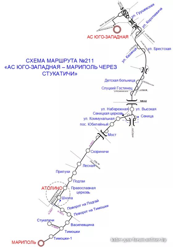 Автобус 211 на карте