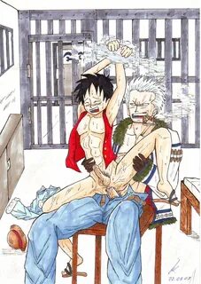 monkey d luffy, smoker (one piece), one piece, 2boys, akuma no mi, anal, bo...
