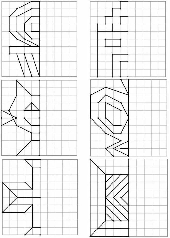 Задание повтори узор. Симметрия по клеточкам для детей. Симметричное рисование по клеткам. Повтори узор. Дорисовать вторую половину по клеточкам.