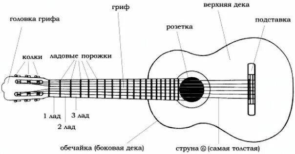 Полный разбор гитары. Устройство классической гитары схема. Устройство акустической гитары схема. Строение гитары классической схема. Строение 6 струнной гитары.