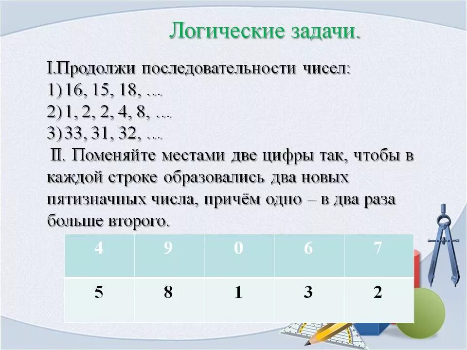 Задачи по математике седьмой класс. Логические задачи. Логические задачки. Логические задачи с ответами. Задачуи на логику с сислами.