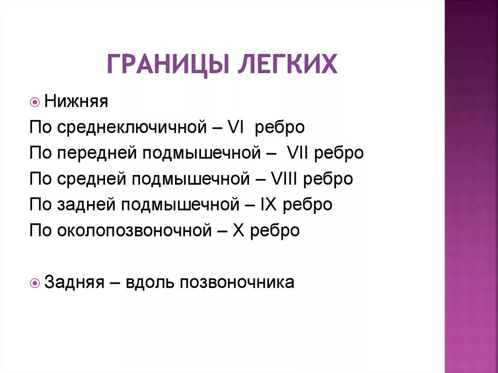 Передняя граница легких. Границы легких. Границы правого и левого легкого таблица. Нижние границы легких. Границы легких в норме по линиям.