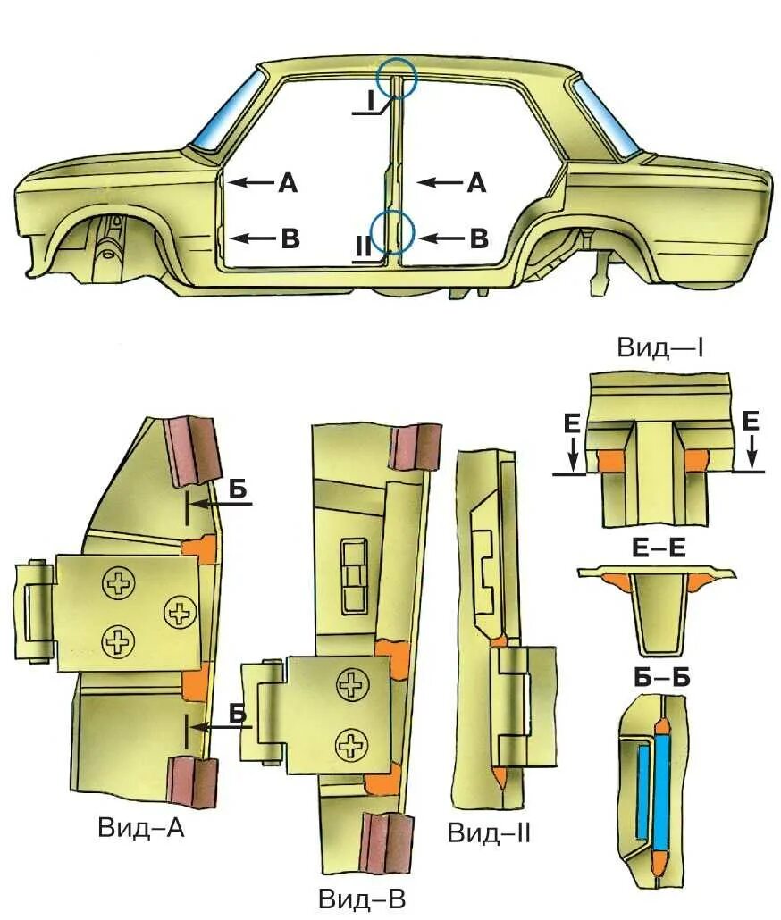 Кузовные зазоры ВАЗ 2104. ВАЗ 2107 чертеж кузова. Ремкомплект кузова ВАЗ 2107. Крепление дверных петель ВАЗ 2107.
