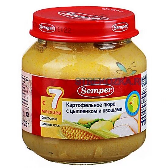 Пюре Semper картофельное пюре с цыпленком и овощами (с 7 месяцев) 125 г. Пюре Semper морковь 125 г. Semper овощное мясное пюре. Картофельное пюре в баночках для детей. Пюре для торта купить