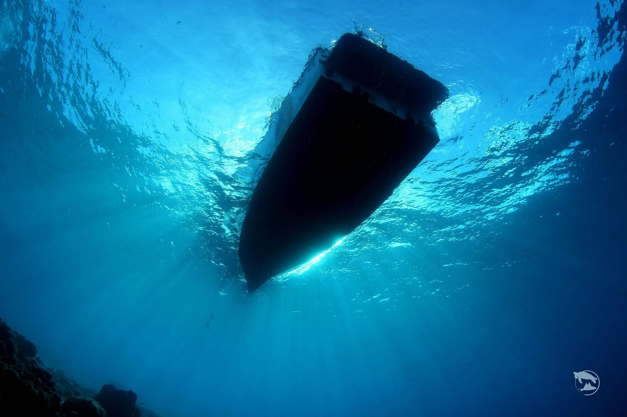 Underwater Boat. Underwater ship. Under Water. Ship bottom.