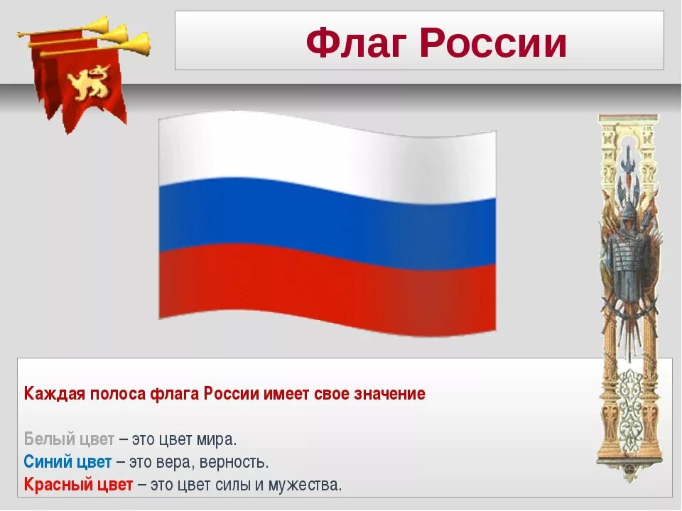 Цвета флага РФ. Значение флага РФ. Что символизируют полосы на флаге России.