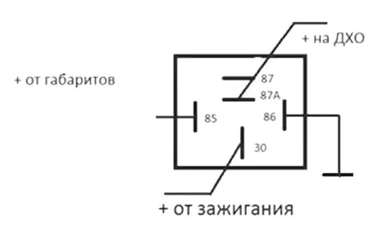 Подключить ходовые огни через реле 5 контактное схема подключения. Схема подключения 5 контактного реле на ДХО. ДХО через 5 контактное реле. Схема подключения дневных ходовых огней ВАЗ 2107 карбюратор.