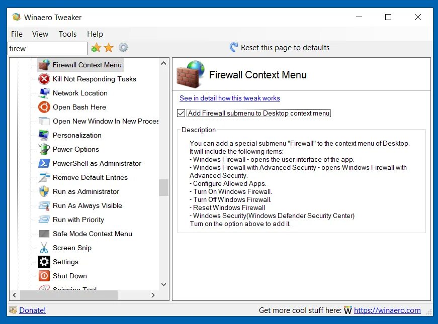 Winaero Tweaker. Фаерволы для Windows 10. Winaero Tweaker на русском для Windows 10. Windows context menu Firewall.