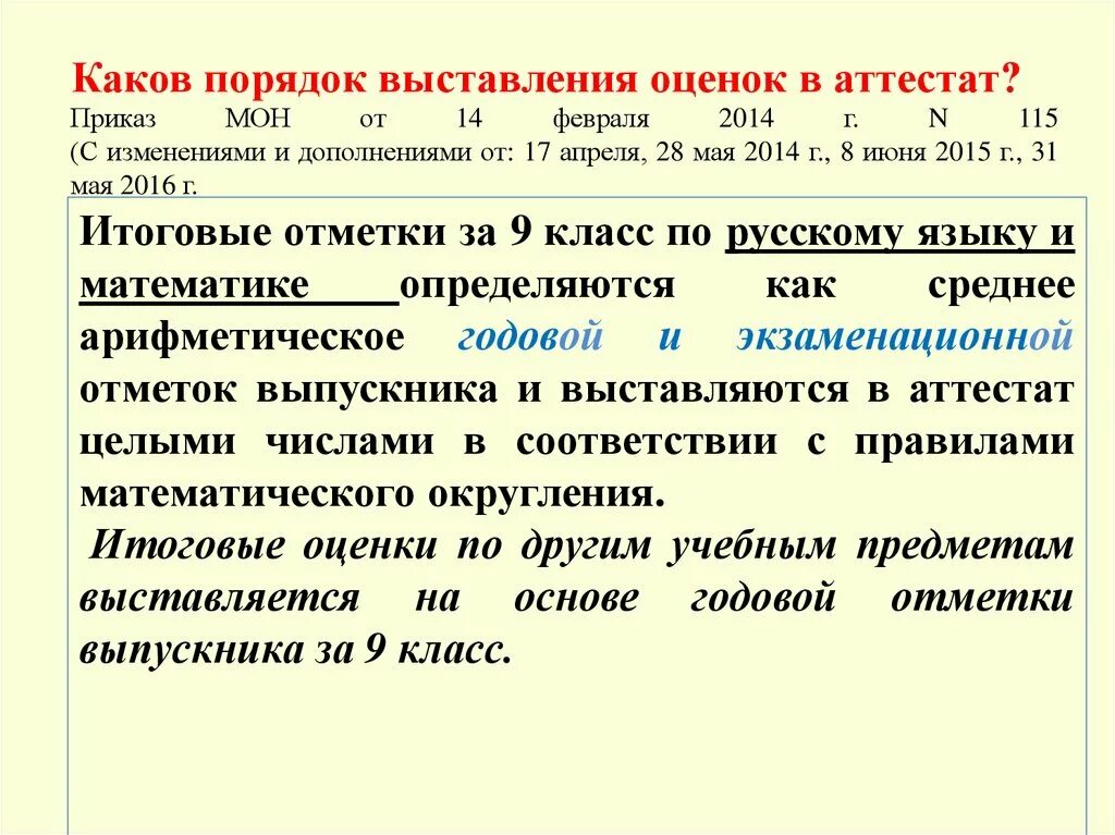 Приказ 115 с изменениями. Порядок выставления оценок в аттестат. Оценка по математике в аттестат. Как встааются оценеи в аттестат. Как выставляются оуенка в 11 классе.