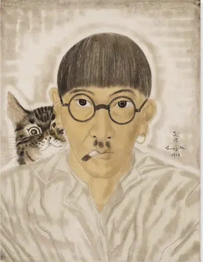Фуджита карма. Цугухару Фудзита. Цугухару Фудзита белый кот. Цугухару Фудзита автопортрет.