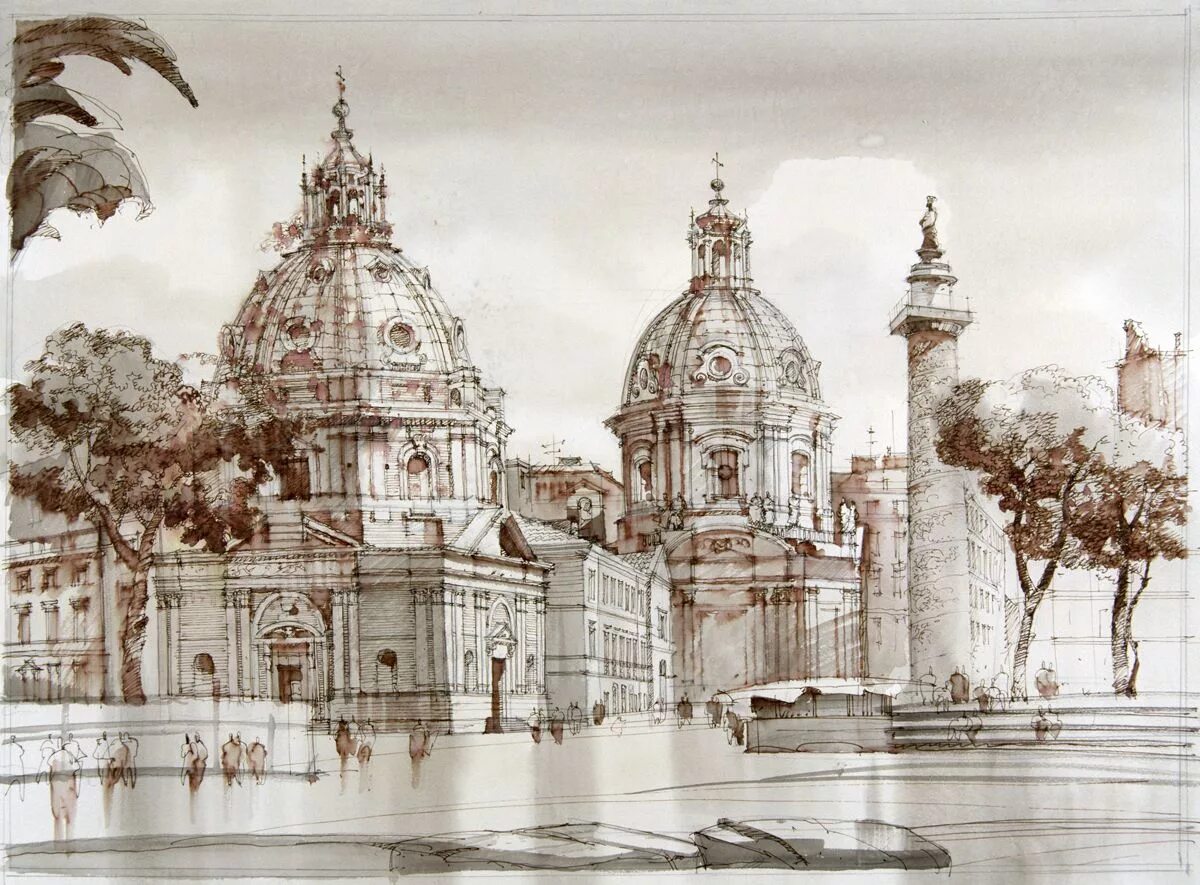 Изображение г. Сергей Чобан художник. Sergei Tchoban: Architecture. Венеция гризайль. Архитектура Рим скетч.