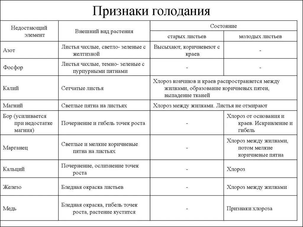 Какие признаки относятся к голоду