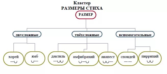 Кластер Размеры стиха. Стихотворный размер кластер. Кластер общая характеристика сказок. Гроза 10 класс схема конспект.