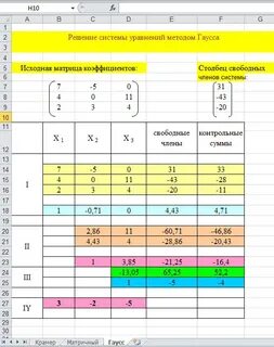 Решить систему линейных уравнений excel