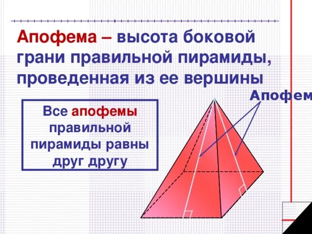 Как называется высота боковой грани. Апофема шестиугольной пирамиды. Что такое апофема правильной пирамиды. Пирамида геометрия 10 класс апофема. Апофема это в геометрии.