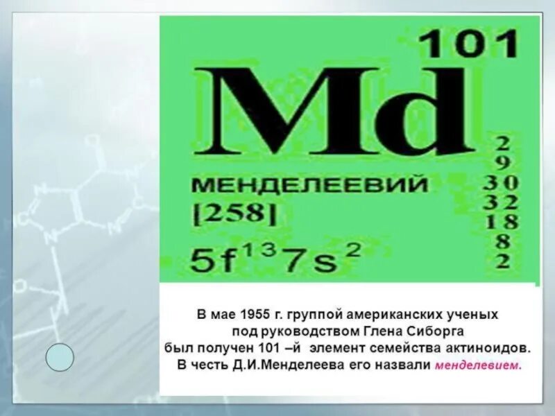 Химический элемент 2 т. 101 Элемент таблицы Менделеева. Менделевий химический элемент. Менделевий химический 101. Отдельные химические элементы.