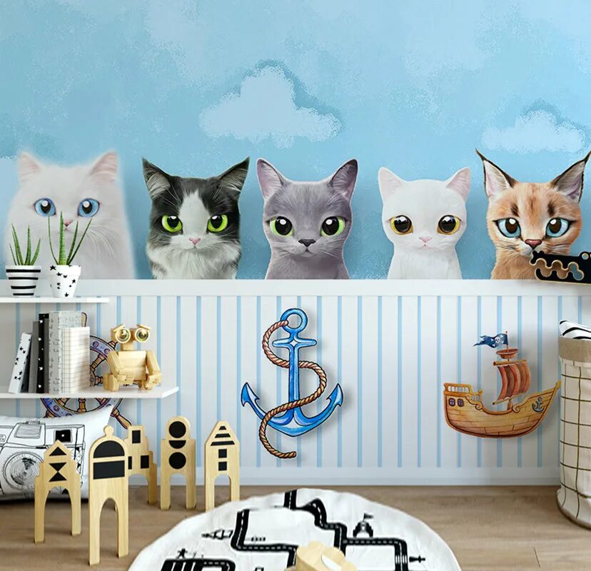 Комната в кошачьем стиле. Фотообои кот. Фотообои на стену котики. Фотообои котята на стену. Фотозона кот