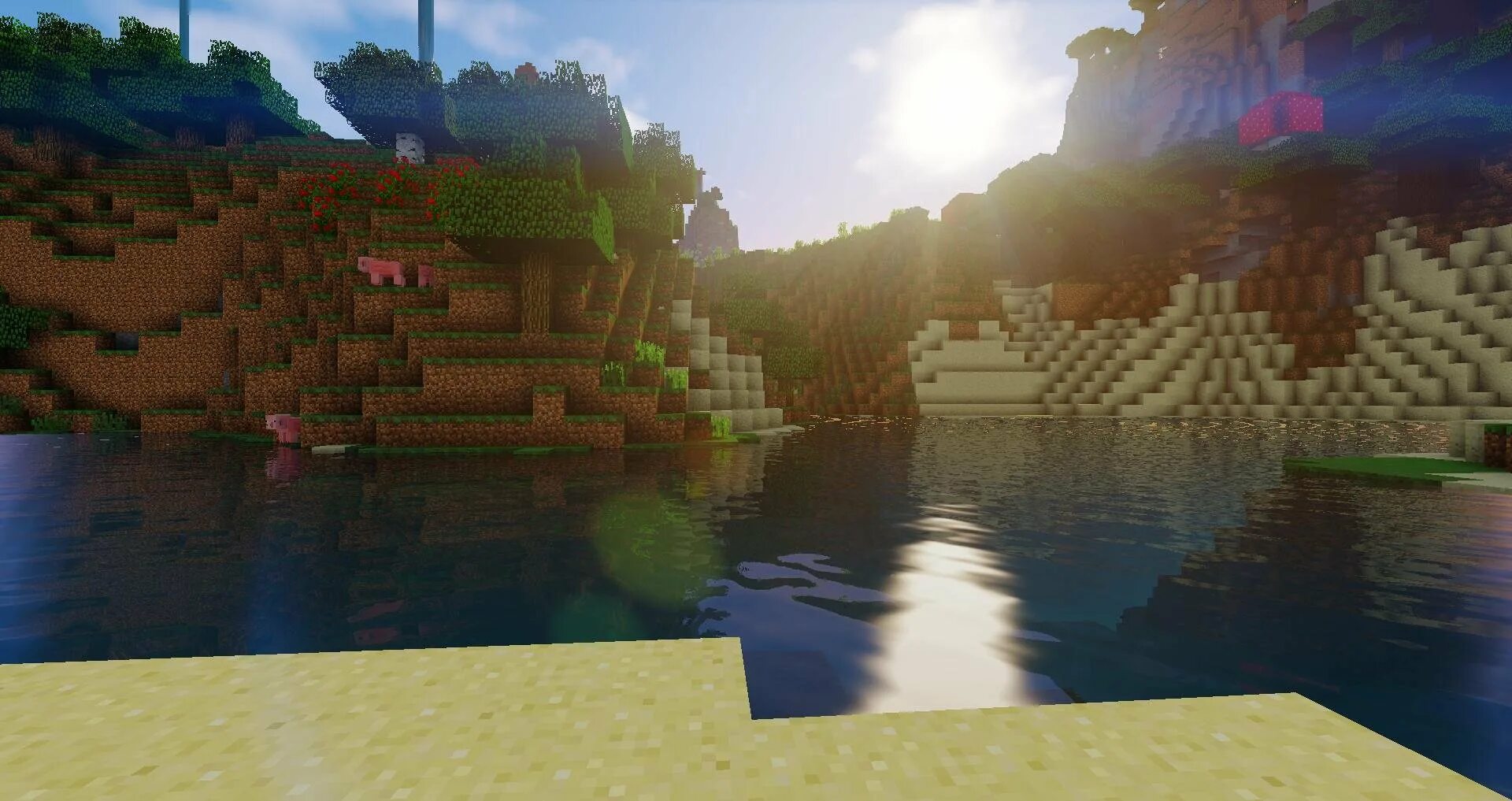 Деревня майнкрафт 1.14 с шейдерами. Sildurs vibrant Shaders 1.12.2. Вода с шейдерами. Шейдеры с красивой водой. Bliss shaders 1.20 1