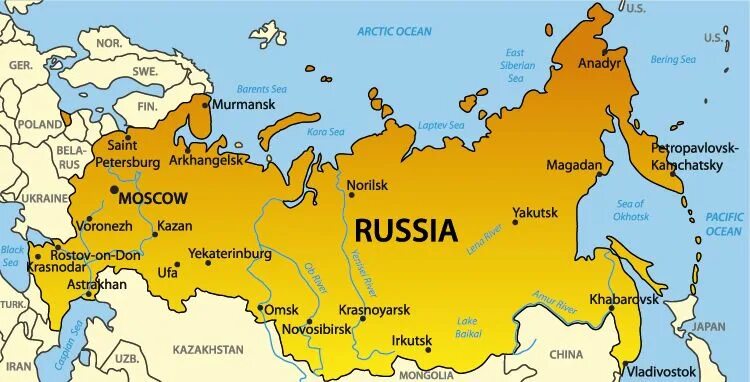 Russia est. Russia Map. Map of Russia in English. Russie. European Part of Russia Map.