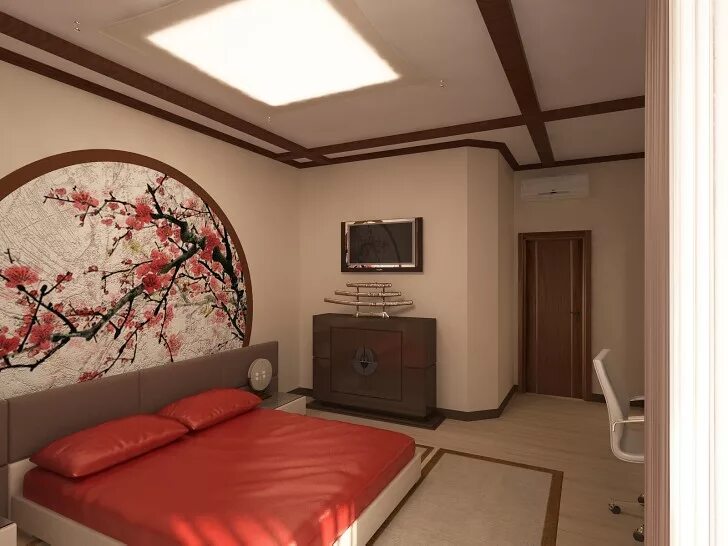 Сакура дизайн. Спальня в японском стиле. Японский стиль в интерьере спальни. Спальня в азиатском стиле. Стена в японском стиле.