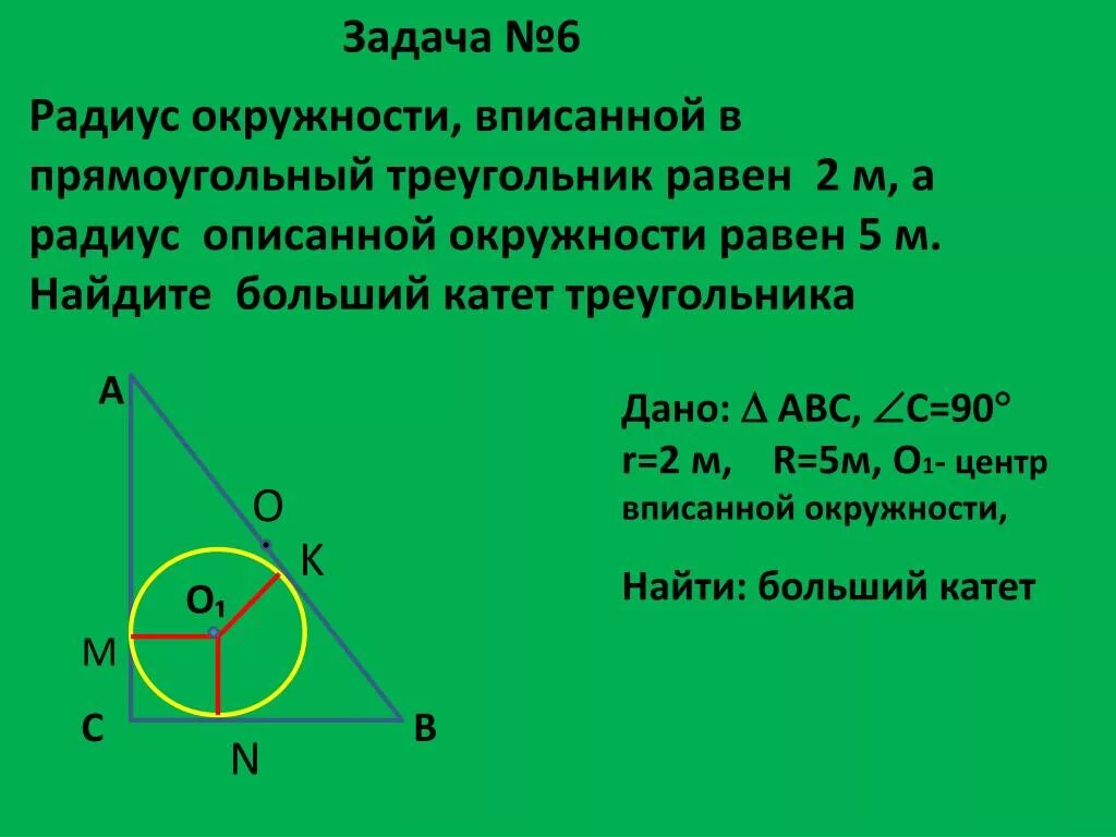 Катет диаметр. Радиус впмсоной окружности в прямоугол трре. Радиус вписанной окружности в прямоугольный треугольник. Радиус окружности в прямоугольном треугольнике. Радиус оисанной окружност прямоуголноготругольника.