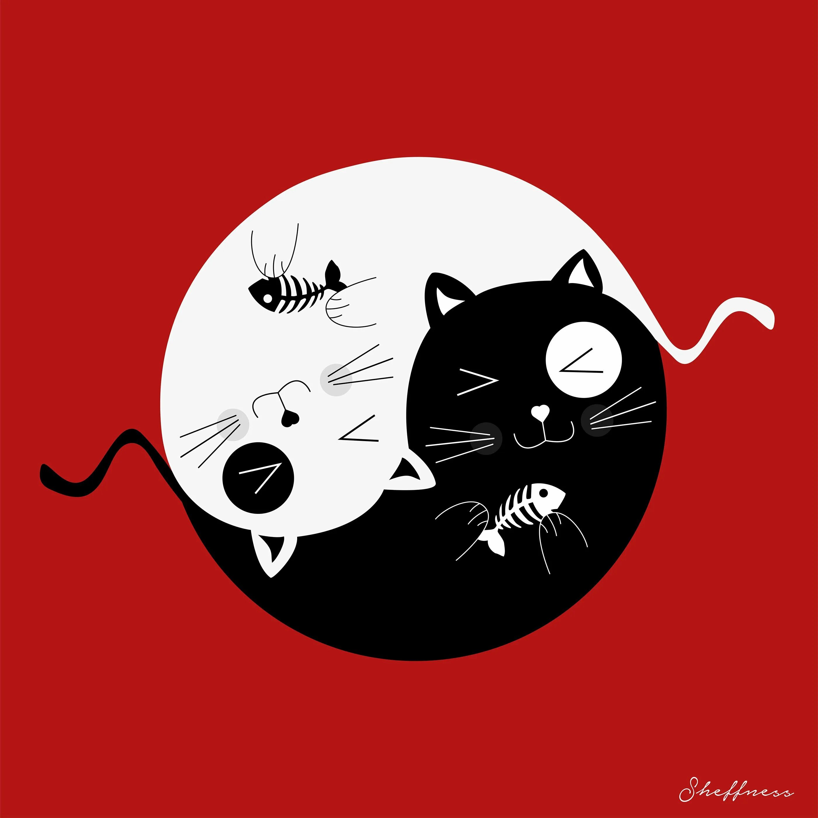 Котик инь. Кот инь янь. кошачий инь янь. инь янь коты арт. инь янь в виде котов.