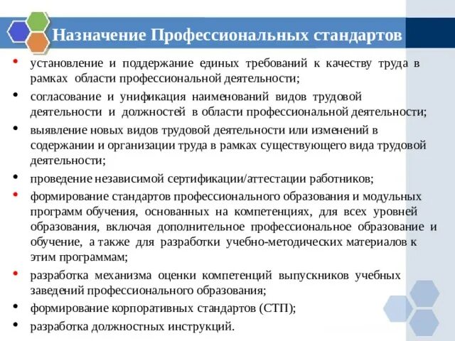 Название профессиональных стандартов