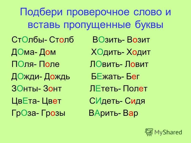 Представлять проверяемое слово