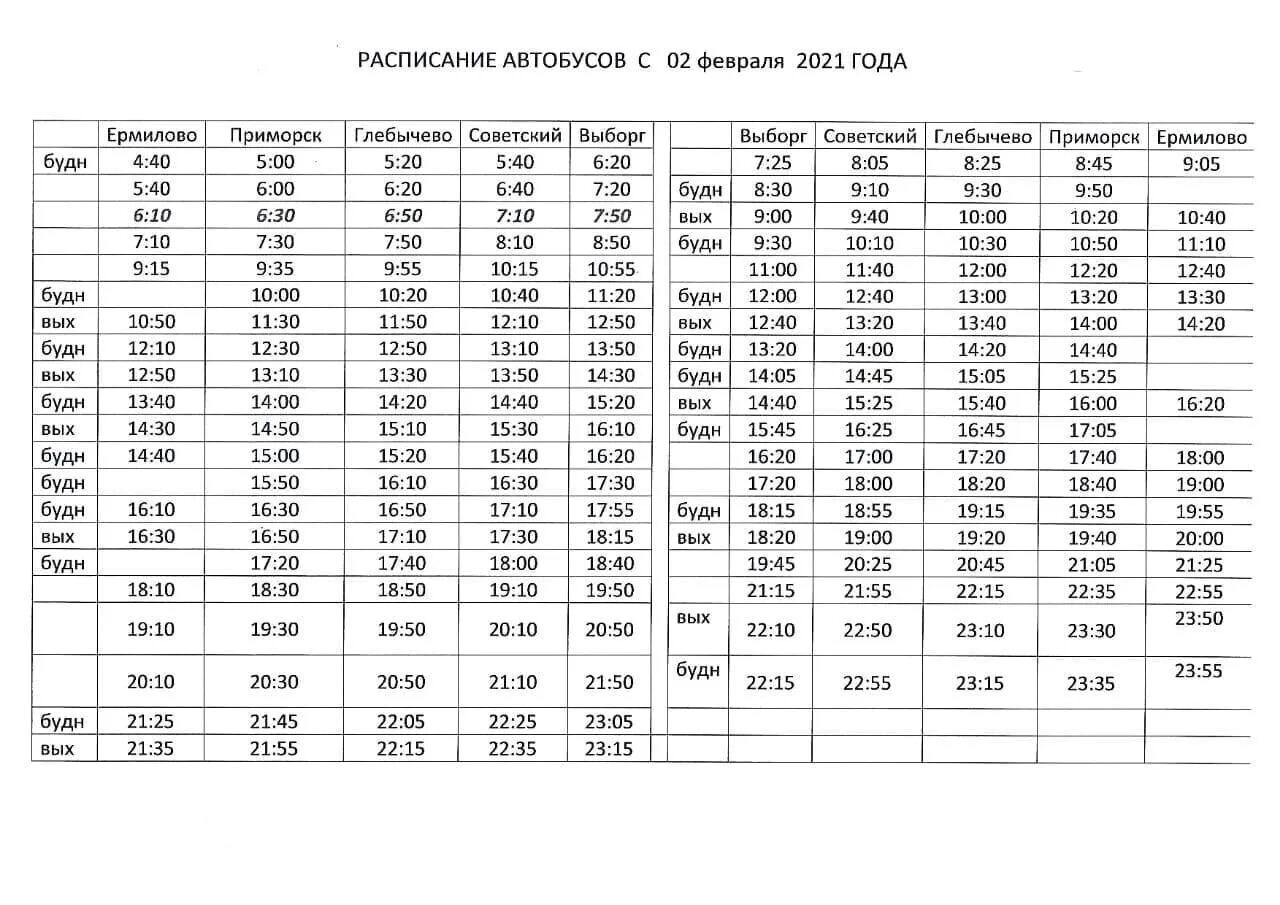 Расписание автобуса 130 глебычево выборг