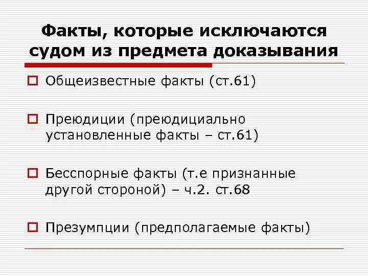 Фактами подлежащие доказыванию являются