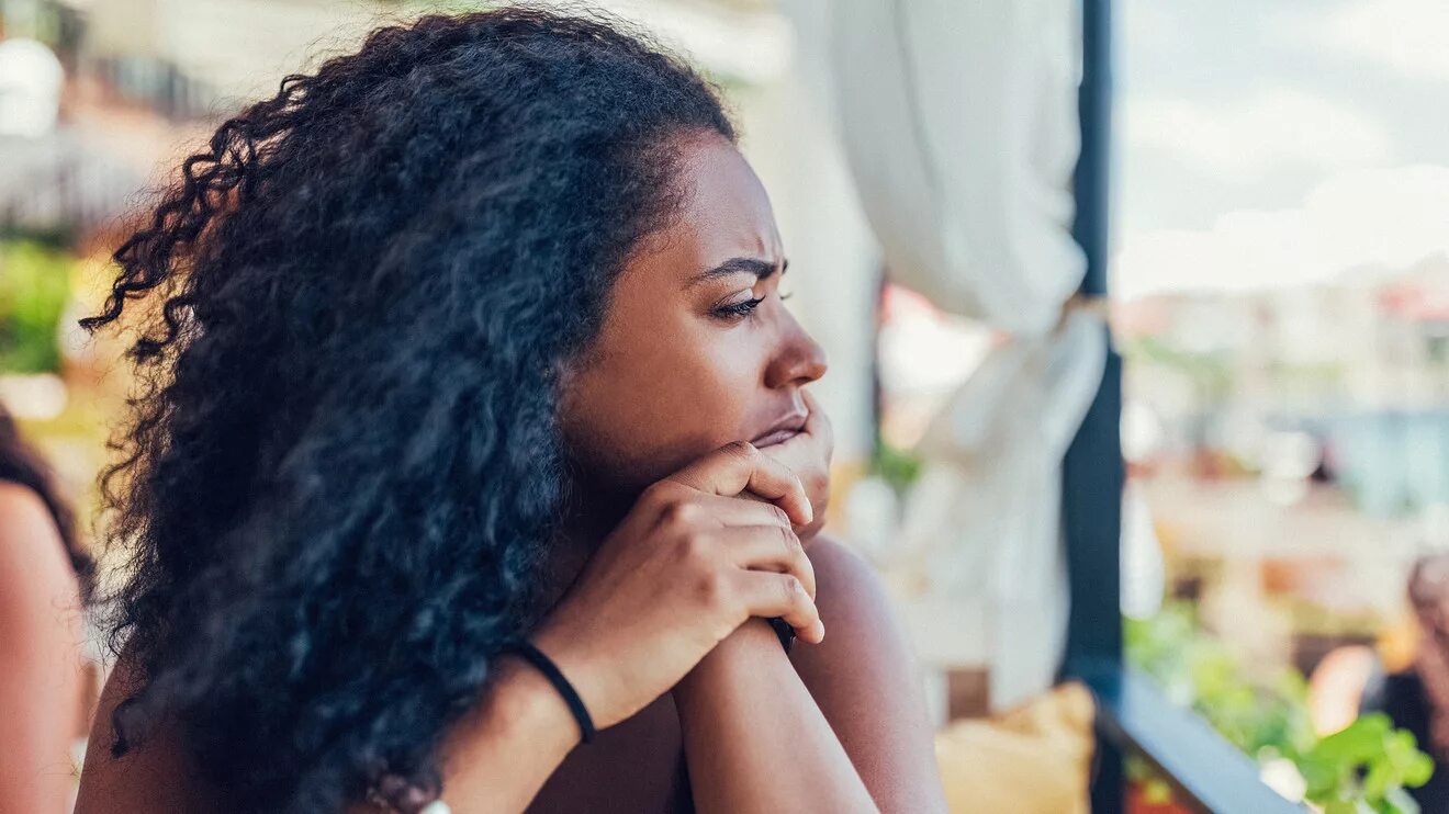 Black woman Ear. Mental Health woman. Photo of a Black woman from the Side. Mentality woman. Ebony woman