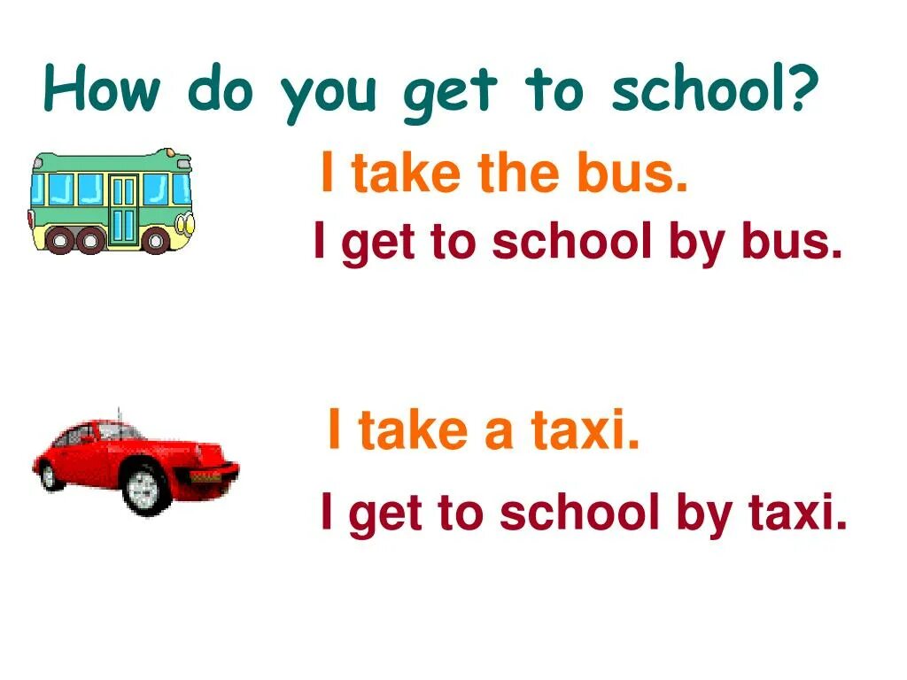 He doesn t a car. Get с транспортом. Get с транспортом на английском. How do you get to School. Getting to School 1 кл.