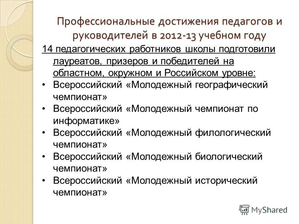 Профессиональные достижения список