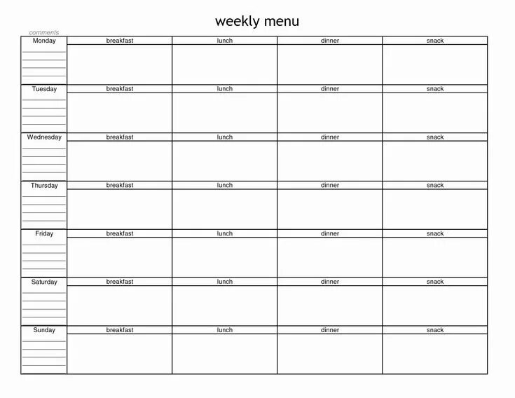 Таблица для планирования питания на месяц Meal planner template, Weekly meal planner template, Weekly menu template