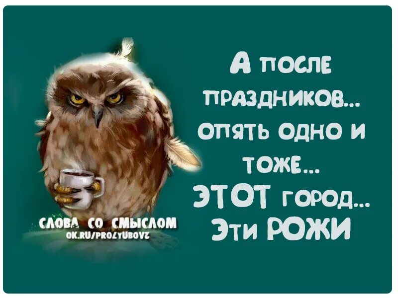 Открытки прикольные на работу после выходных. Юмор вышли на работу после праздников. Грустная сова. Открытка праздники закончились. Цитаты про четверг смешные.