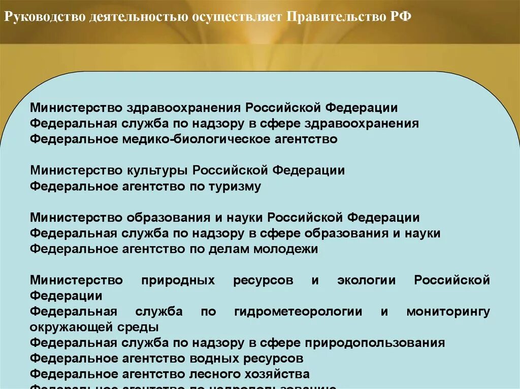 Руководство деятельностью правительства российской федерации