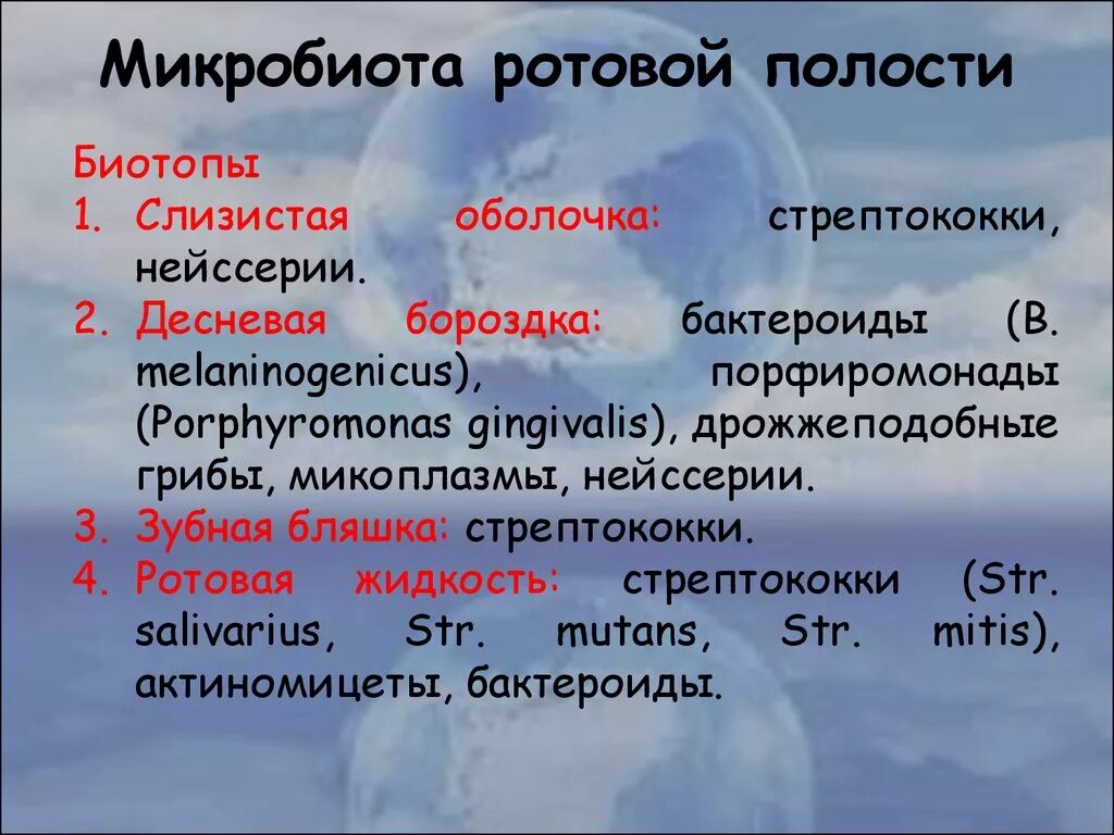 Микрофлора ротовой полости. Микробиота ротовой полости. Основные представители микрофлоры полости рта. Общая характеристика микрофлоры полости рта. Факторы слюны