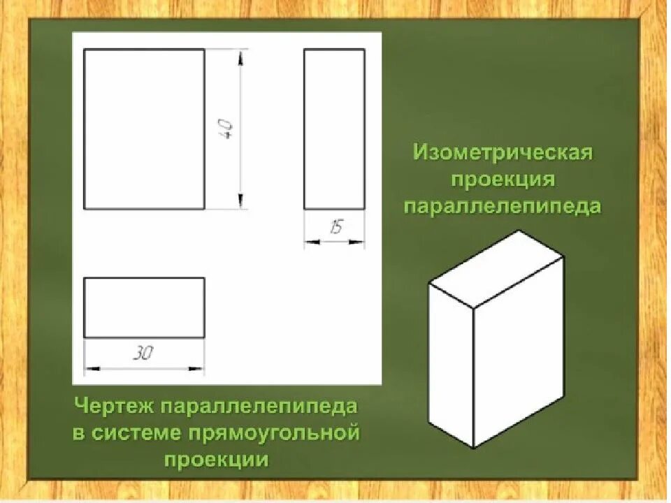 Чертеж. Чертежи и аксонометрические проекции геометрических тел. Параллелепипед черчение. Параллелепипед в трех проекциях. Прямоугольные и т д