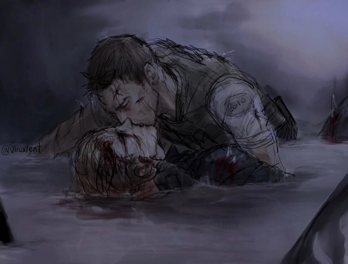 Wesker x Leon. Мальчик тащит раненого папу