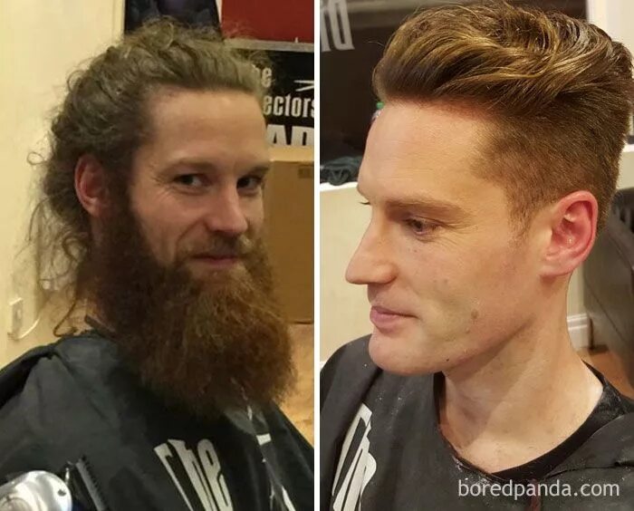 Волосы до после мужчины. До и после стрижки мужчины. Мужские прически до и после. Прически после длинных волос мужские. Преображение мужчин с длинными волосами.