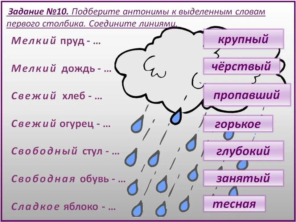 Подбери антоним 2 класс. Антонимы к слову дождь. Антонимы рисунки задания. Слова антонимы. Дождевые слова.